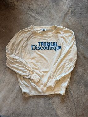 27 Miles Malibu Cream Crewneck Sweater with Blue 'Tropical Discotheque' Graphic